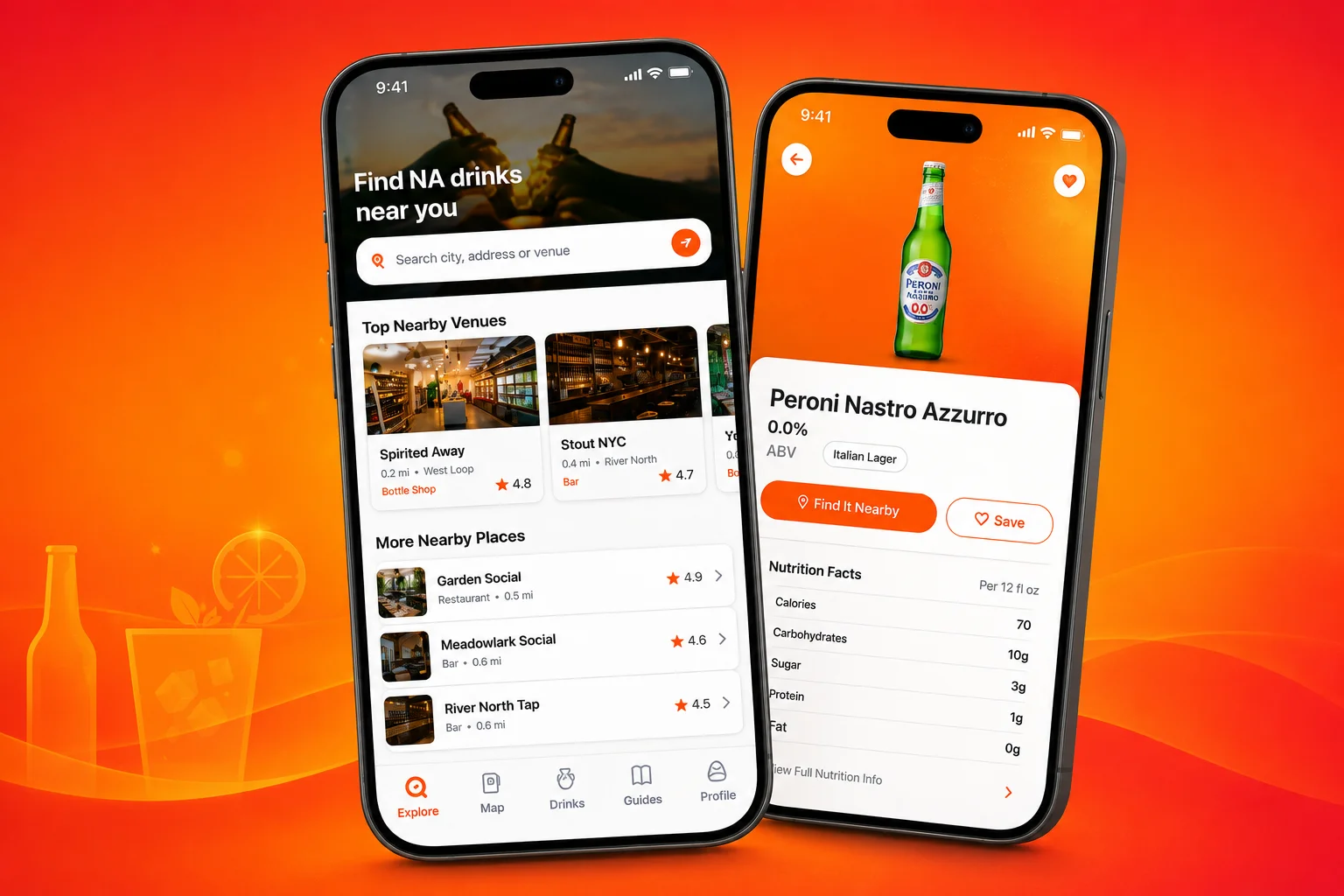 ChillMaps mobile app with nearby venues and non-alcoholic drink discovery