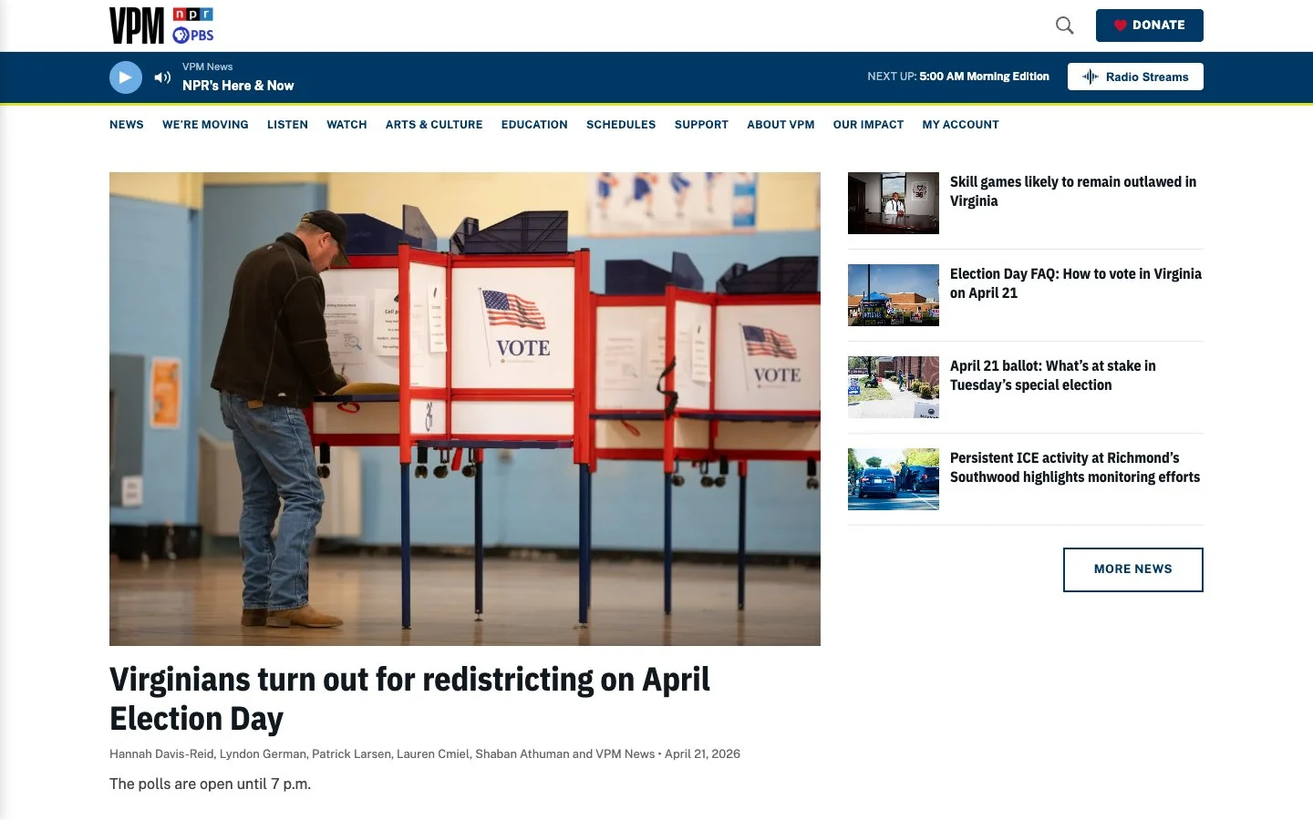 Virginia Public Media’s WordPress homepage from Web Publisher PRO’s migration case study