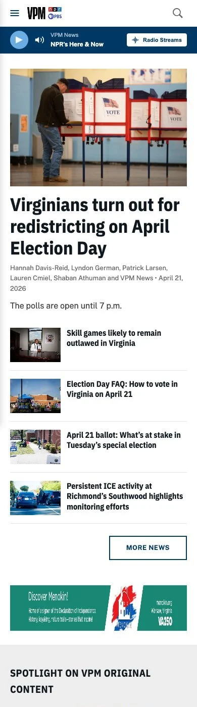 The VPM WordPress site on a phone
